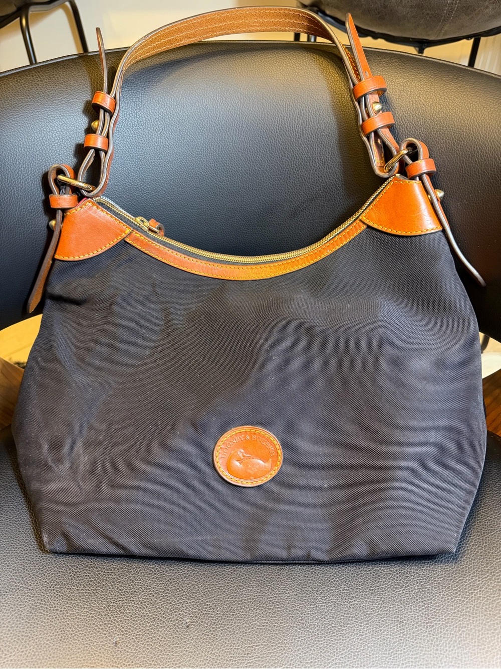 Dooney & Bourke - Black Canvas Shoulder Bag W/Leather Trims